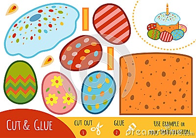 Education paper game for children, Easter cake and colored eggs Vector Illustration