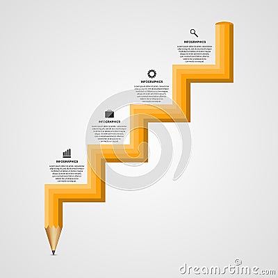 Education pencil option Infographics in the form of steps staircase design concept. Vector Illustration