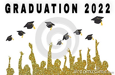 Education and people concept, students throwing graduation caps in the air, graduation 2022 Cartoon Illustration