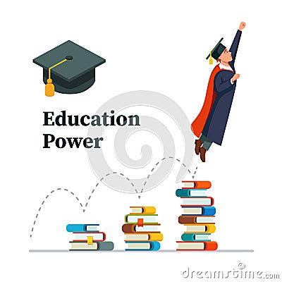 Graduated student in role of super man jumping up Vector Illustration