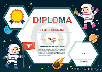 Education preschool concept. Certificate kids diploma,. Vector Illustration