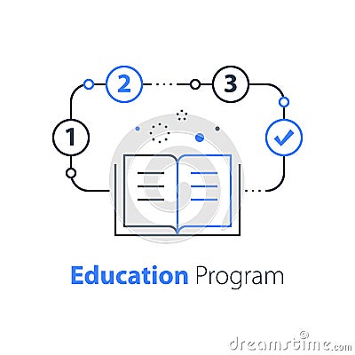 Education program, open book, simple learning plan, creative writing and storytelling Vector Illustration