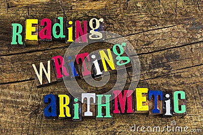 Reading writing arithmetic education Stock Photo