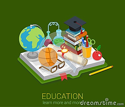 Education school college university flat 3d isometric vector Vector Illustration