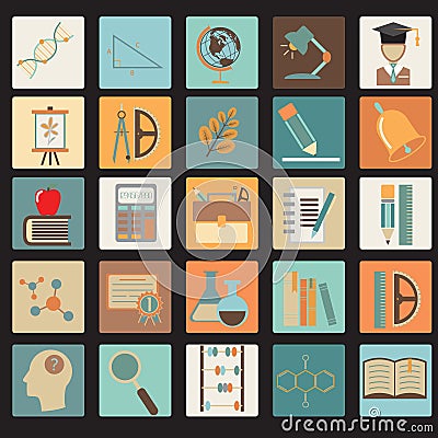 Education School Flat Icon Set Vector Illustration