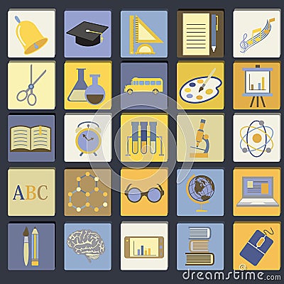 Education School Flat Icon Set Vector Illustration