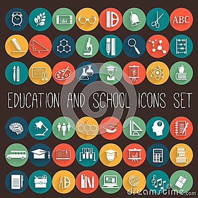 Education School Flat Icon Set Vector Illustration