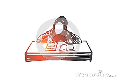 Education, school, learning, muslim, arab, child concept. Hand drawn isolated vector. Vector Illustration