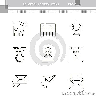 Education and School outline icon collection Vector Illustration