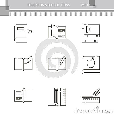 Education and School outline icon collection Vector Illustration