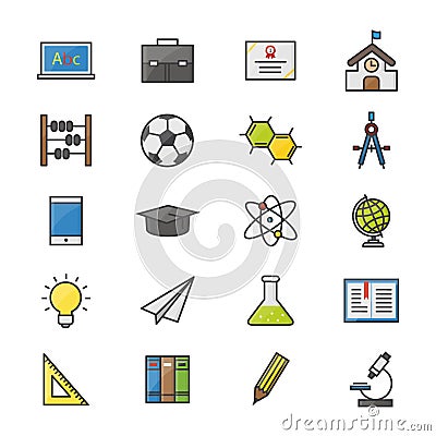 Education School and Science Color Icons Set Of Vector Illustration Style Colorful Flat Icon Vector Illustration
