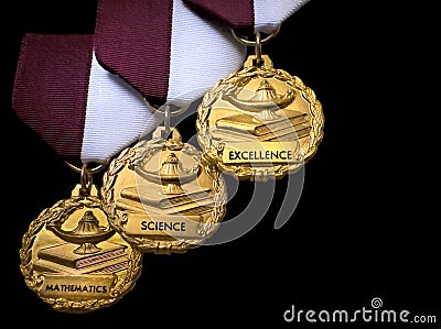 Education School University Academic Excellence Science Math Awards gold medals success achievement victory concept Stock Photo