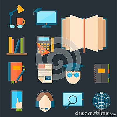 Education and school vector illustration web icon set college training graduate symbols. Vector Illustration