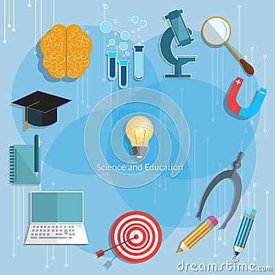 Education and Science back to school objects graduation concept Vector Illustration