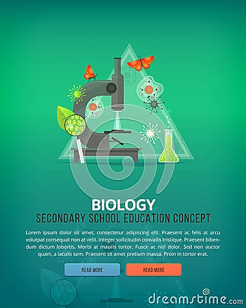 Education and science concept illustrations. Biology. Science of life and origin of species. Flat vector design banner. Vector Illustration