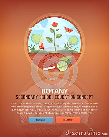 Education and science concept illustrations. Botany. Science of life and origin of species. Flat vector design banner. Vector Illustration