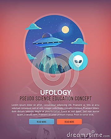 Education and science concept illustrations. Ufology . Science of life and origin of species. Flat vector design banner. Vector Illustration