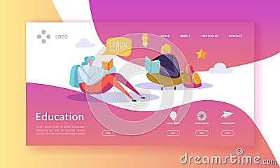 Education and Science Landing Page. Training, Courses Learning with Flat People Characters Website Template Vector Illustration