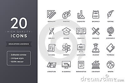 Education and Science Line Icons Vector Illustration