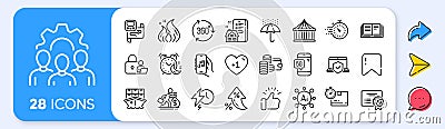 Education, Shipment and Alarm line icons. For web app, printing. App line icons. Vector Vector Illustration