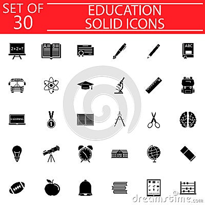 Education solid icon set, School sign collection Vector Illustration