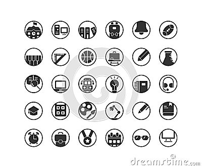 Education solid icon set. Vector Illustration