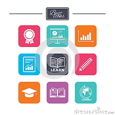 Education and study icon. Presentation signs. Vector Illustration