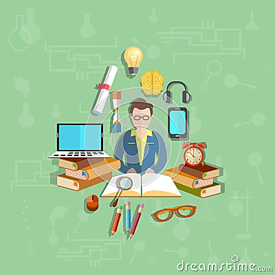 Education, teacher, student, online, vector illustration Vector Illustration