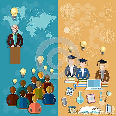 Education technology online education teacher professor banners Vector Illustration