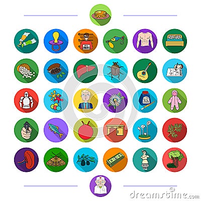 Education, textiles, music and other web icon in flat style. medicess, history, ine icons in set collection. Vector Illustration