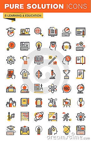 Education thin line flat design web icons collection Stock Photo