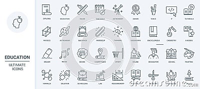 Education thin line icons set, school and university technology, stationery for student Vector Illustration