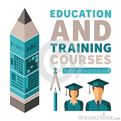 Education and training courses vector concept in flat style Vector Illustration