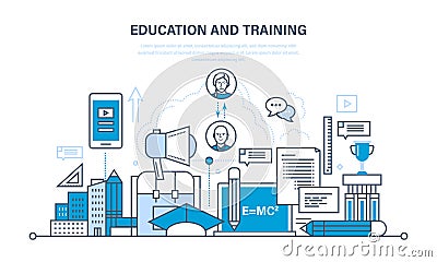 Education and training, distance learning, technology, knowledge, teaching and skills. Vector Illustration