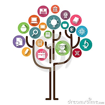 Education tree concept learning.Education icons and tree vector illustration Vector Illustration