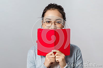 Education, university and people concept. Close-up portrait of romantic young female student, asian girl have secret Stock Photo