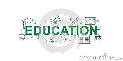 Education vector banner. Word with line icon. Vector Illustration