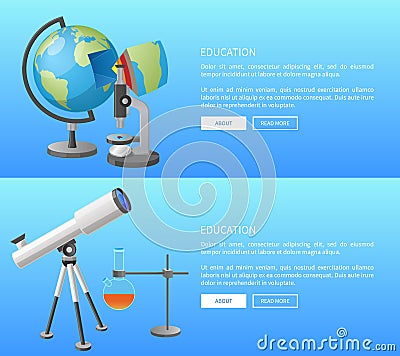 Education Web Banner with Geography and Astronomy Vector Illustration