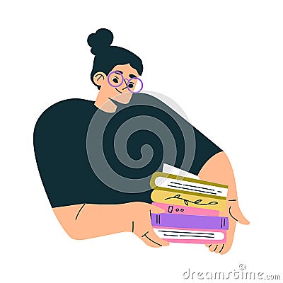 Education with Woman Character Carry Pile of Books Learning and Study Vector Illustration Vector Illustration