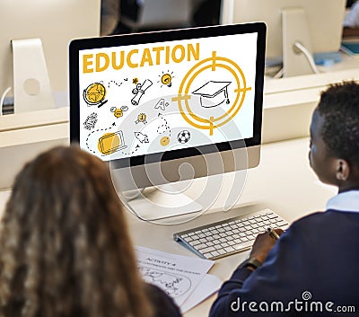 Education Word Hat Computer Learning Graphic Concept Stock Photo