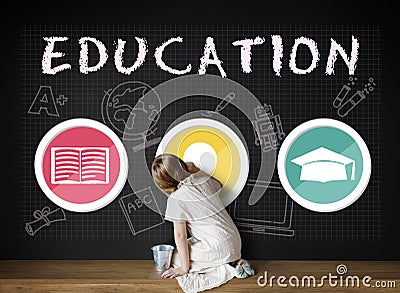 Education Word Lightbulb Hat Book Icon Graphic Concept Stock Photo