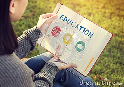 Education Word Lightbulb Hat Book Icon Graphic Concept Stock Photo