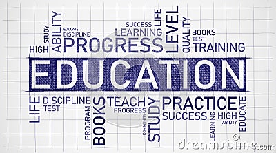 Education Wordcloud Concept Background With Words On Graph Paper Stock Photo
