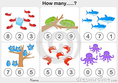 Education worksheet - Counting object for kids Vector Illustration