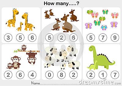 Education worksheet - Counting object for kids Vector Illustration