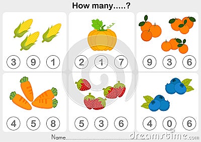 Education worksheet - Counting object for kids Vector Illustration