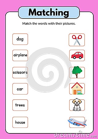 Educational Activities for Children - Match the Image with Letters Vector Illustration