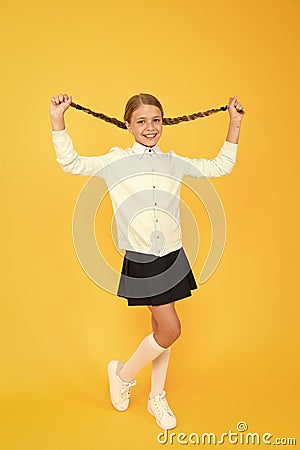 Educational activity. Homeschooling or visiting regular school. Efficiency of studying. Adorable schoolgirl. Happy Stock Photo