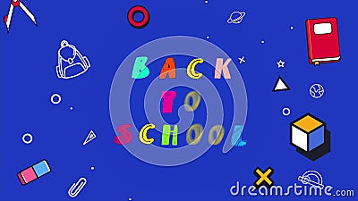 Educational Back to School animated blue background with science and educational elements. 3D animation with alarm clock Stock Photo