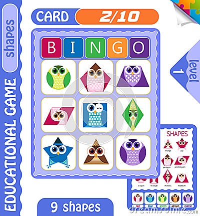 Level Bingo shapes owls 2 Cartoon Illustration